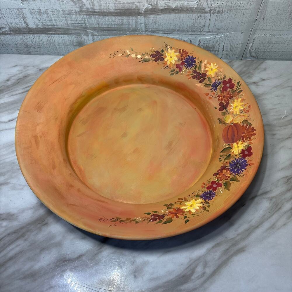 Large Hand Painted Fall Themed Metal Decorative Bowl